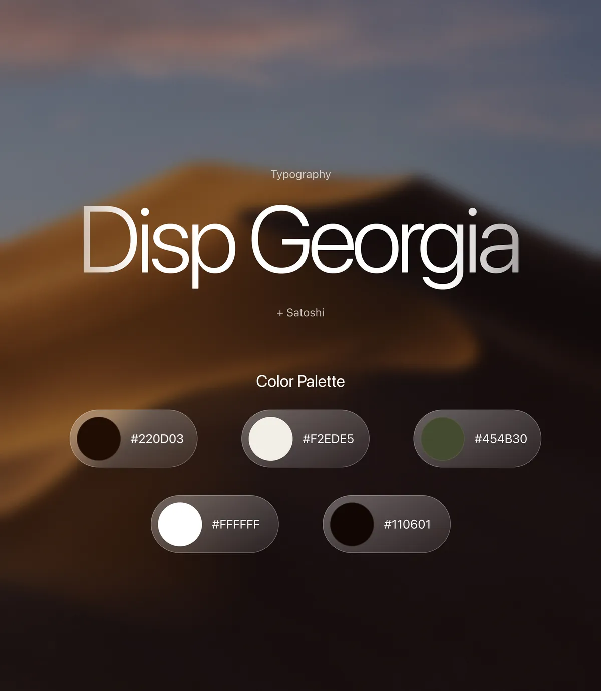 The Aksis type and colour system: Disp Georgia with Satoshi, and the five value brown, cream and olive palette